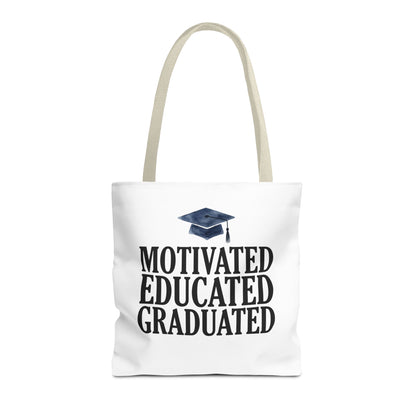 Motivated Educated Graduated Tote Bag – Graduation Cap Student Gift