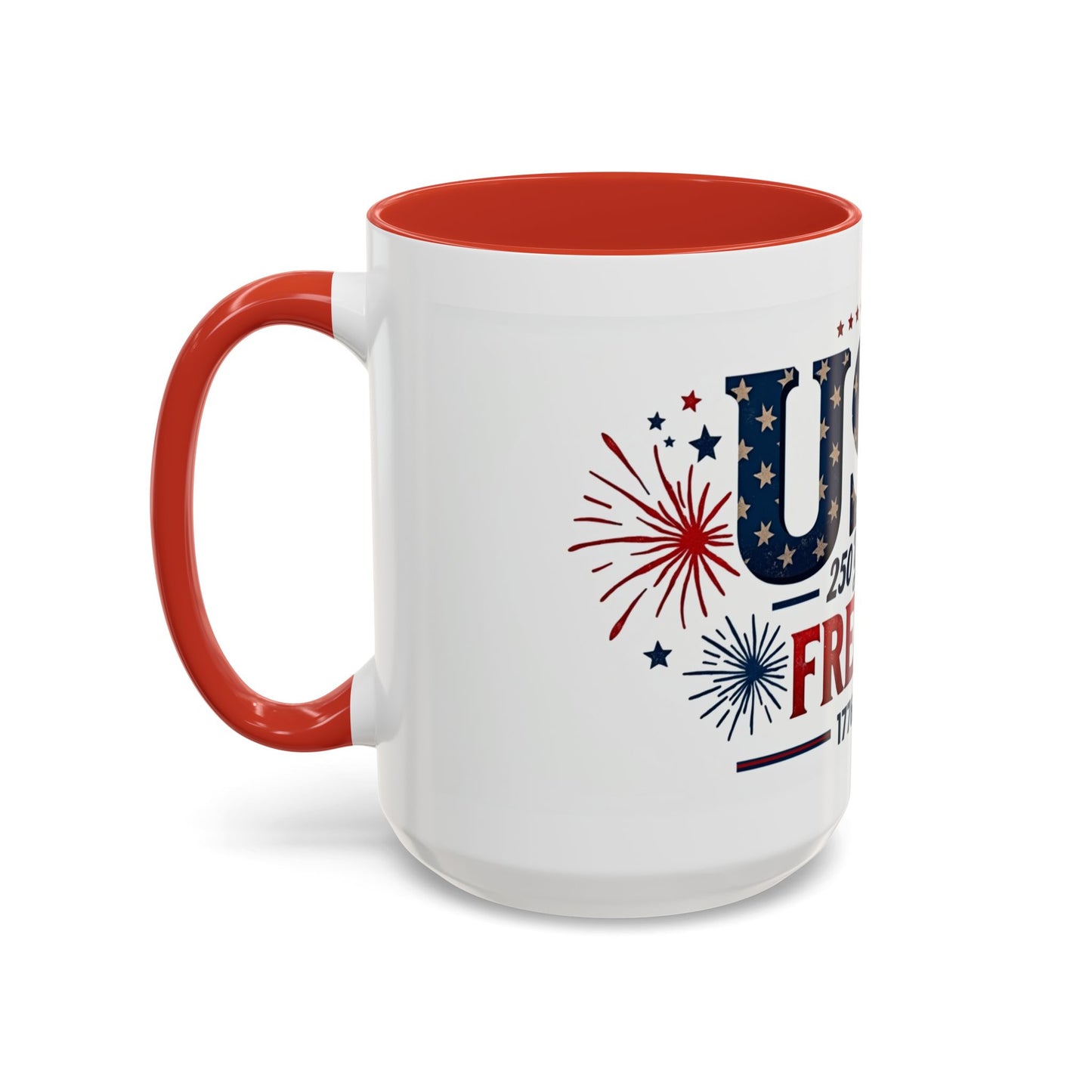 USA 250 Years of Freedom Accent Coffee Mug – 1776–2026 Patriotic Fourth of July Gift