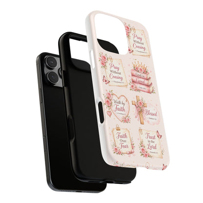 Christian Floral Phone Case — "Pray Without Ceasing" Faith Cross Design