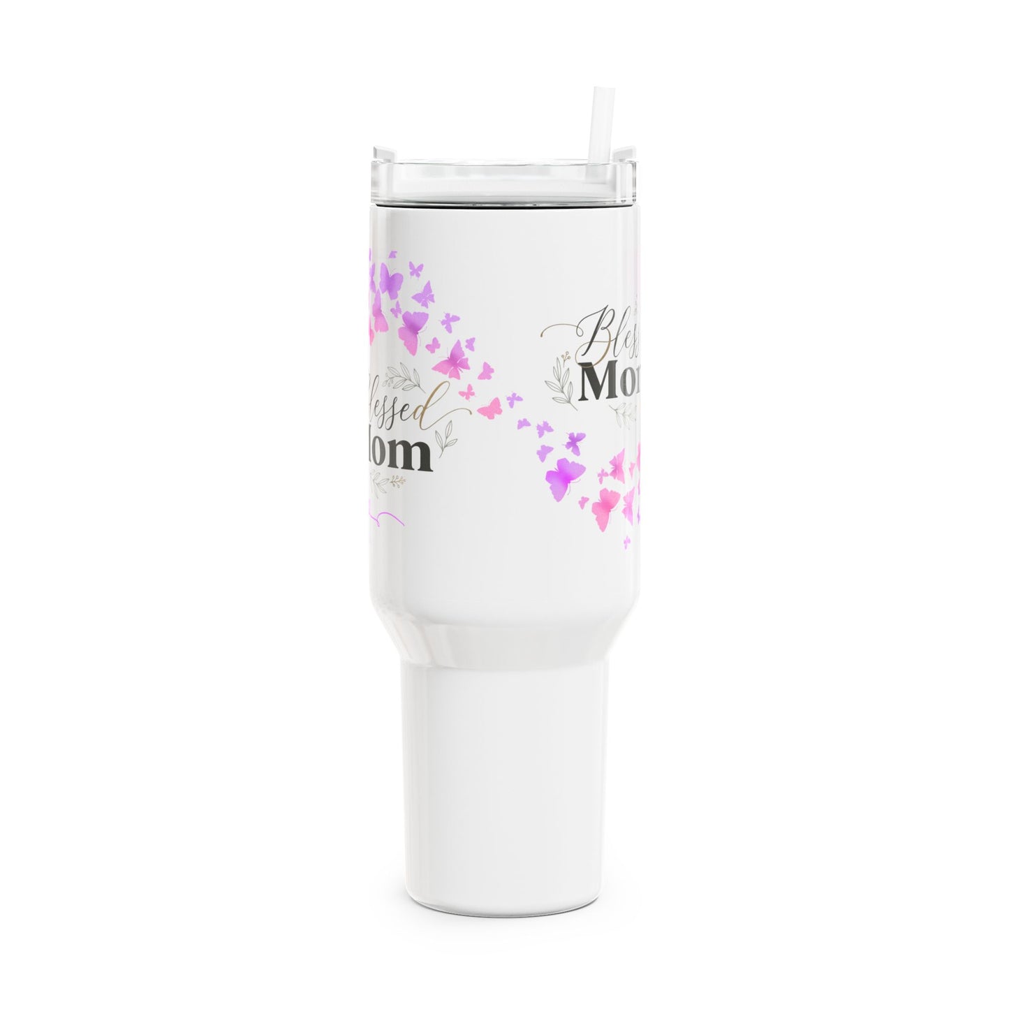Blessed Mom 40oz Tumbler — Insulated Travel Mug with Pink Butterfly Design
