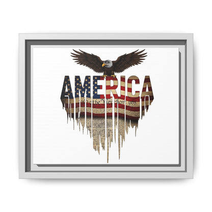 America Eagle Matte Canvas Framed Wall Art — Patriotic USA Flag Typography Print