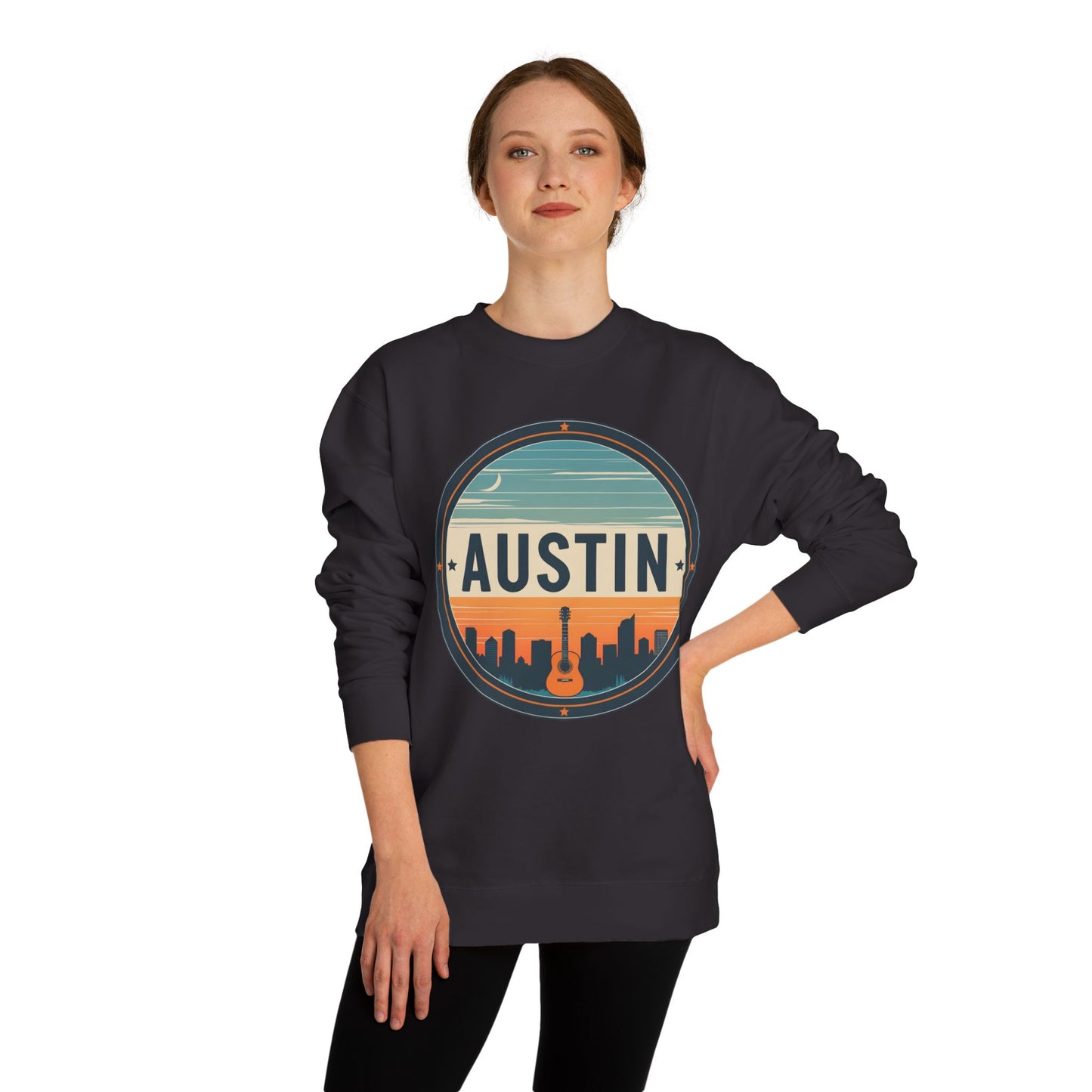 Austin Skyline Crewneck Sweatshirt — Retro Guitar City Logo