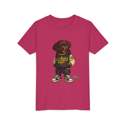 Youth Tee — 'Black History King' Puppy Graphic Shirt