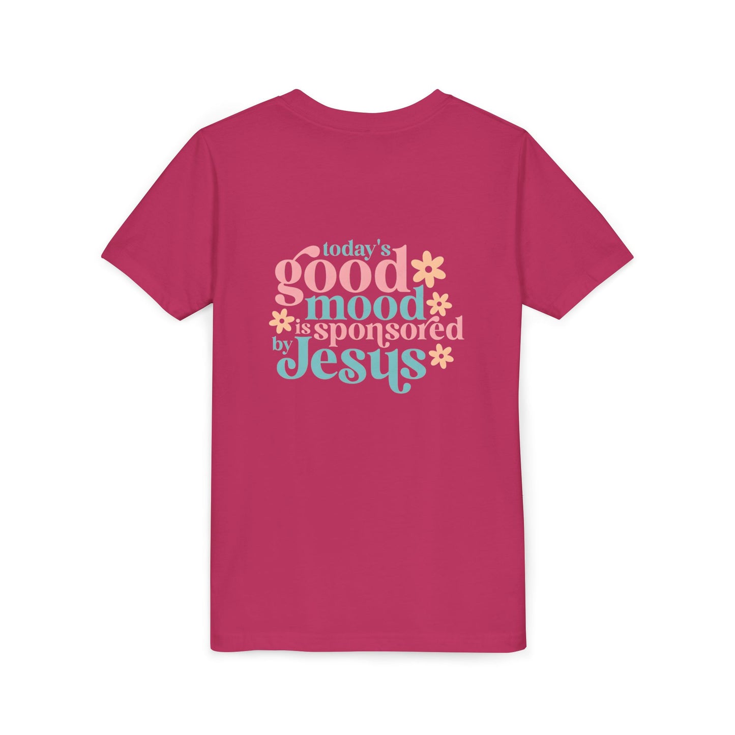 Youth Tee – "Today's Good Mood is Sponsored by Jesus" Retro Floral Christian Shirt