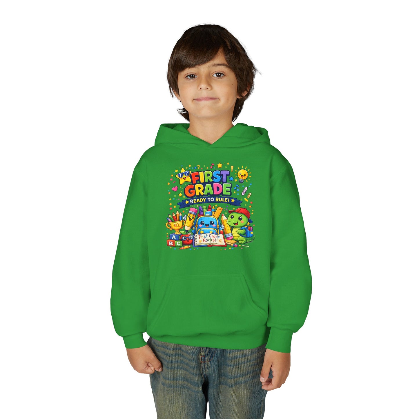 First Grade Hoodie - "First Grade Ready To Rule" Kids Back-to-School Sweatshirt