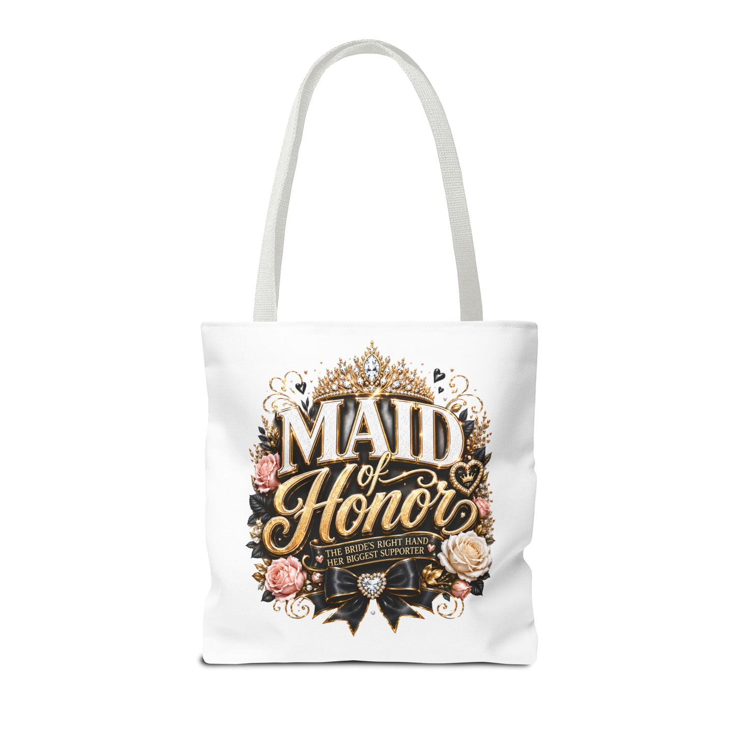 Maid of Honor Tote Bag — Elegant Bridal Party Gift with Gold Crown Floral Design