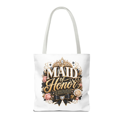 Maid of Honor Tote Bag — Elegant Bridal Party Gift with Gold Crown Floral Design