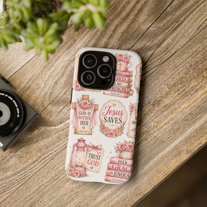 Faith Phone Case — 'Jesus Saves' Floral Christian Scripture iPhone Case