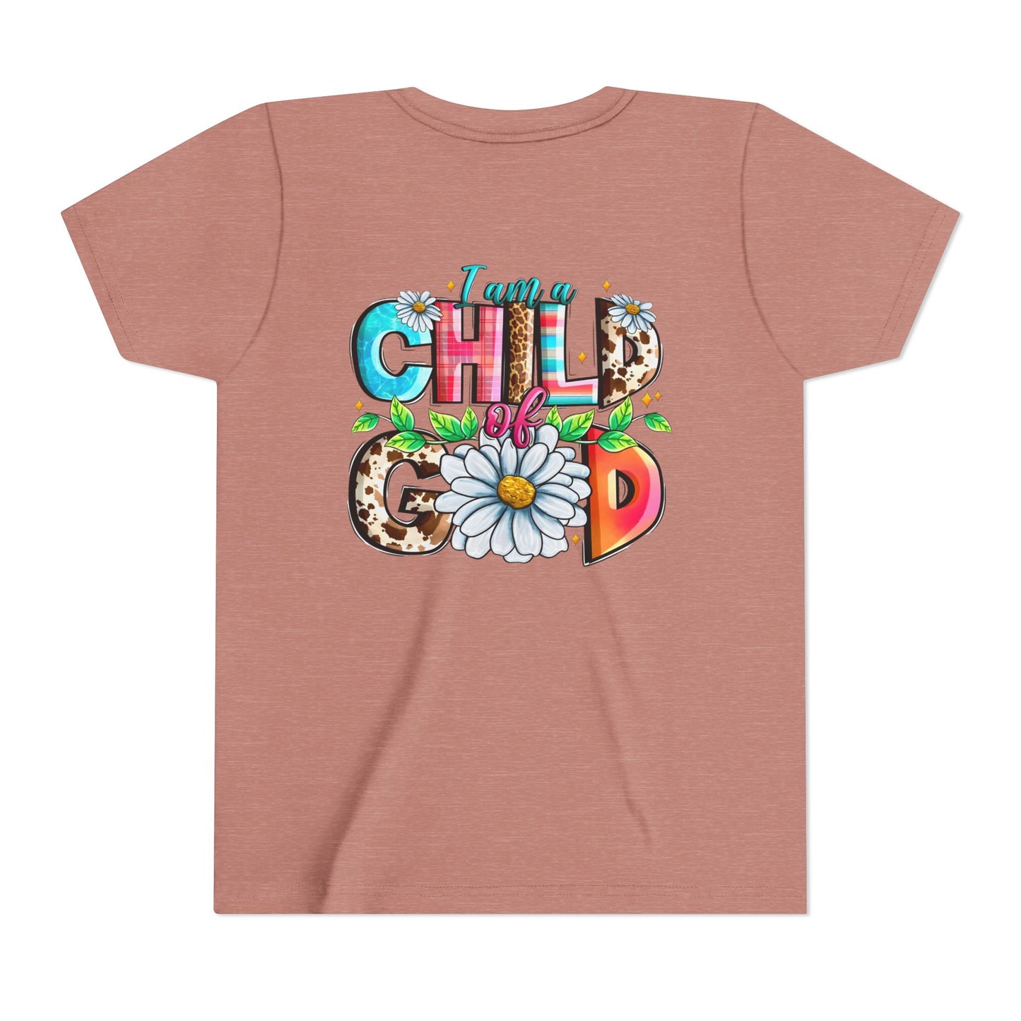 Youth Tee — "I Am a Child of God" Floral Christian Graphic