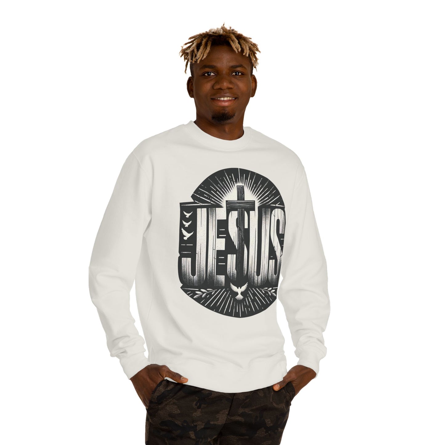 Jesus Graphic Sweatshirt — Vintage Cross & Dove Christian Crewneck