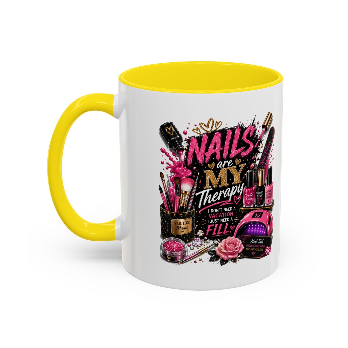 Coffee Mug — "Nails Are My Therapy" Pink Nail Tech Gift