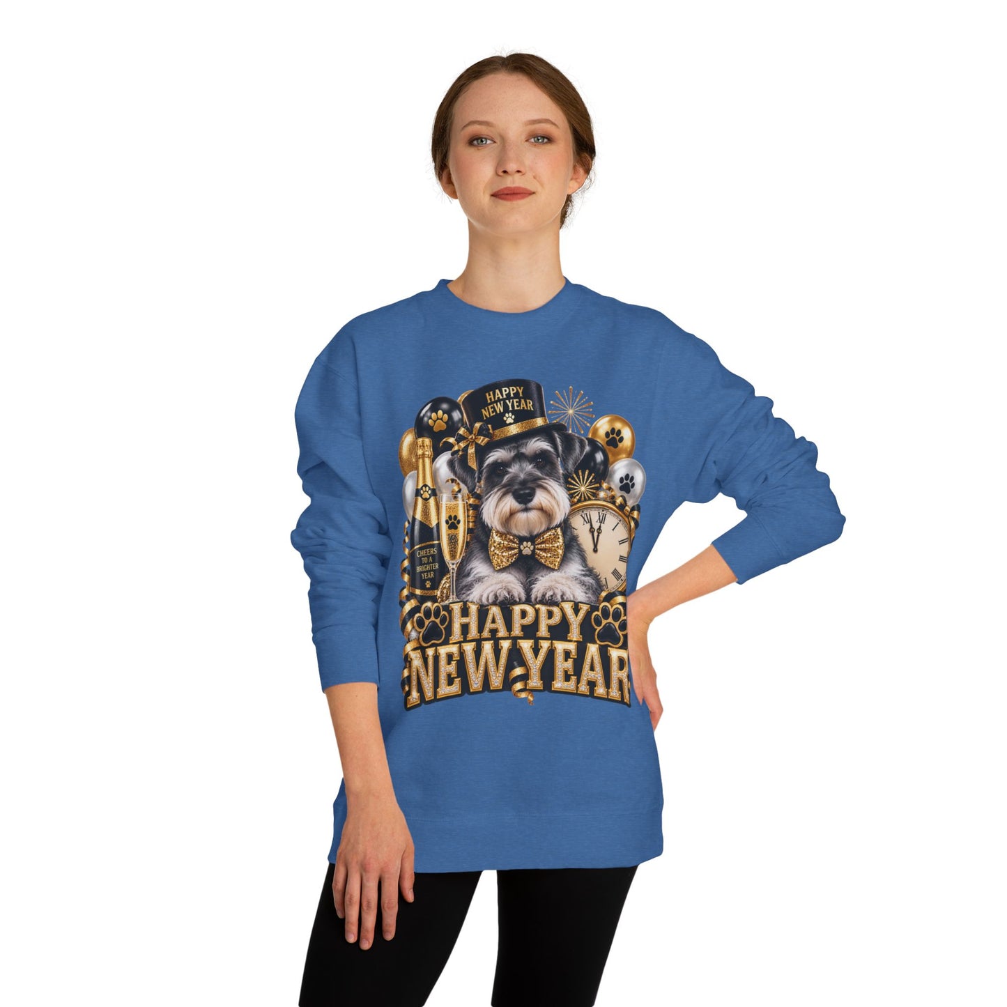 Happy New Year Dog Sweatshirt — Festive Paw Print NYE Crewneck