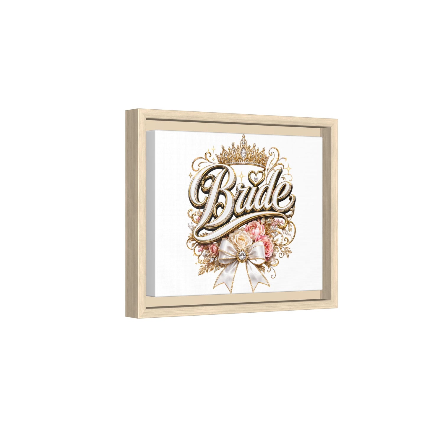 Framed Bride Canvas Wall Art — Elegant Bridal Crown & Floral Wedding Decor