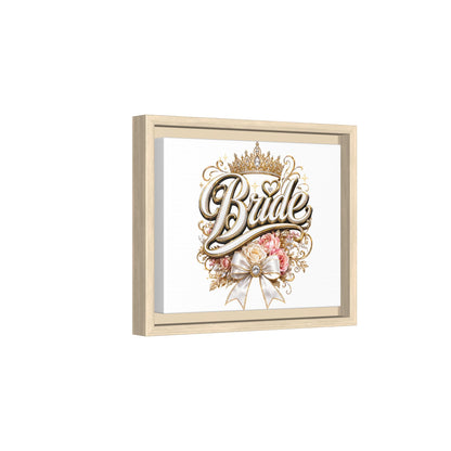 Framed Bride Canvas Wall Art — Elegant Bridal Crown & Floral Wedding Decor