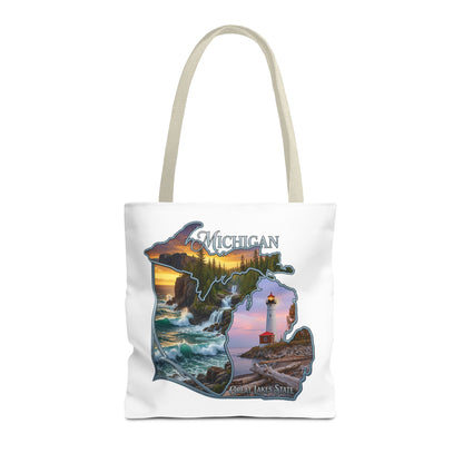 Michigan Lighthouse Tote Bag — Great Lakes Scenic State Travel Tote