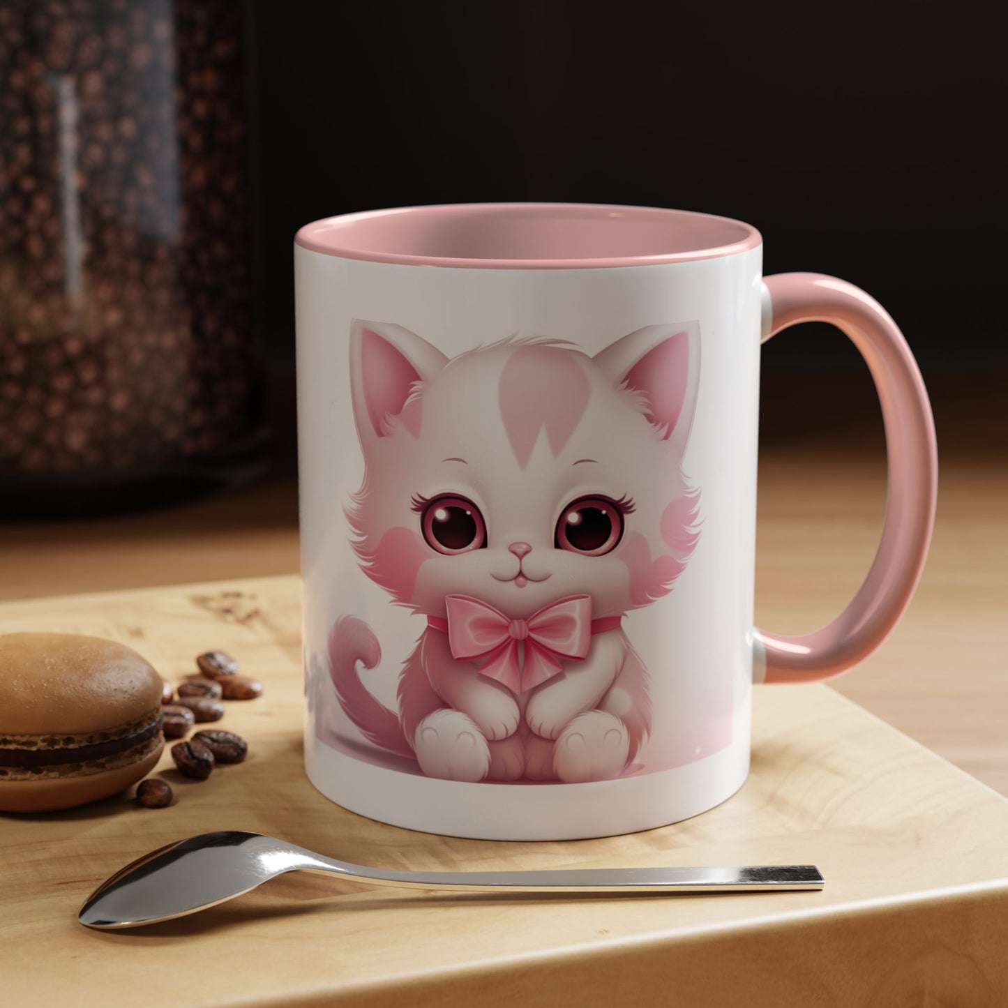 Cute Pink Kitty Accent Coffee Mug — Adorable Cat Design, Gift for Cat Lovers