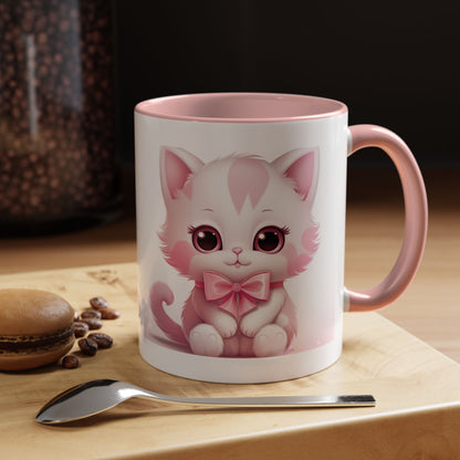 Cute Pink Kitty Accent Coffee Mug — Adorable Cat Design, Gift for Cat Lovers