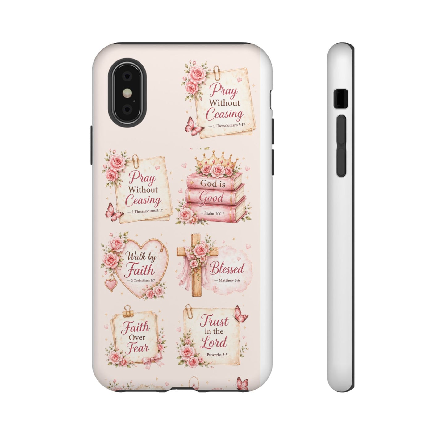 Christian Floral Phone Case — "Pray Without Ceasing" Faith Cross Design