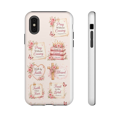 Christian Floral Phone Case — "Pray Without Ceasing" Faith Cross Design