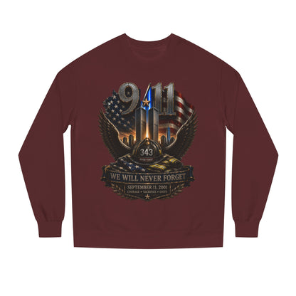 9/11 We Will Never Forget Crewneck Sweatshirt – Memorial Tribute