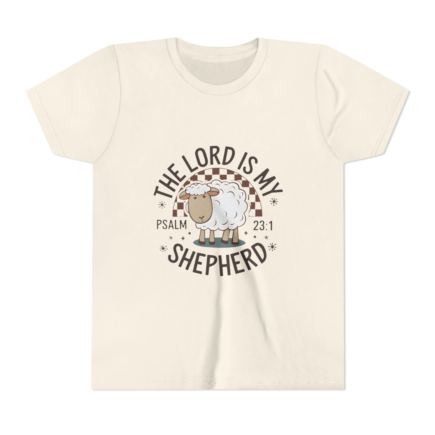 Youth Tee — "The Lord Is My Shepherd" Psalm 23:1 Christian Kids T‑Shirt (Sheep Design)
