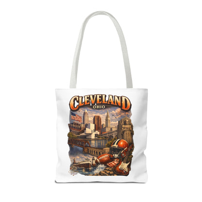 Cleveland Cityscape Tote Bag — Vintage Ohio Skyline & Sports Montage