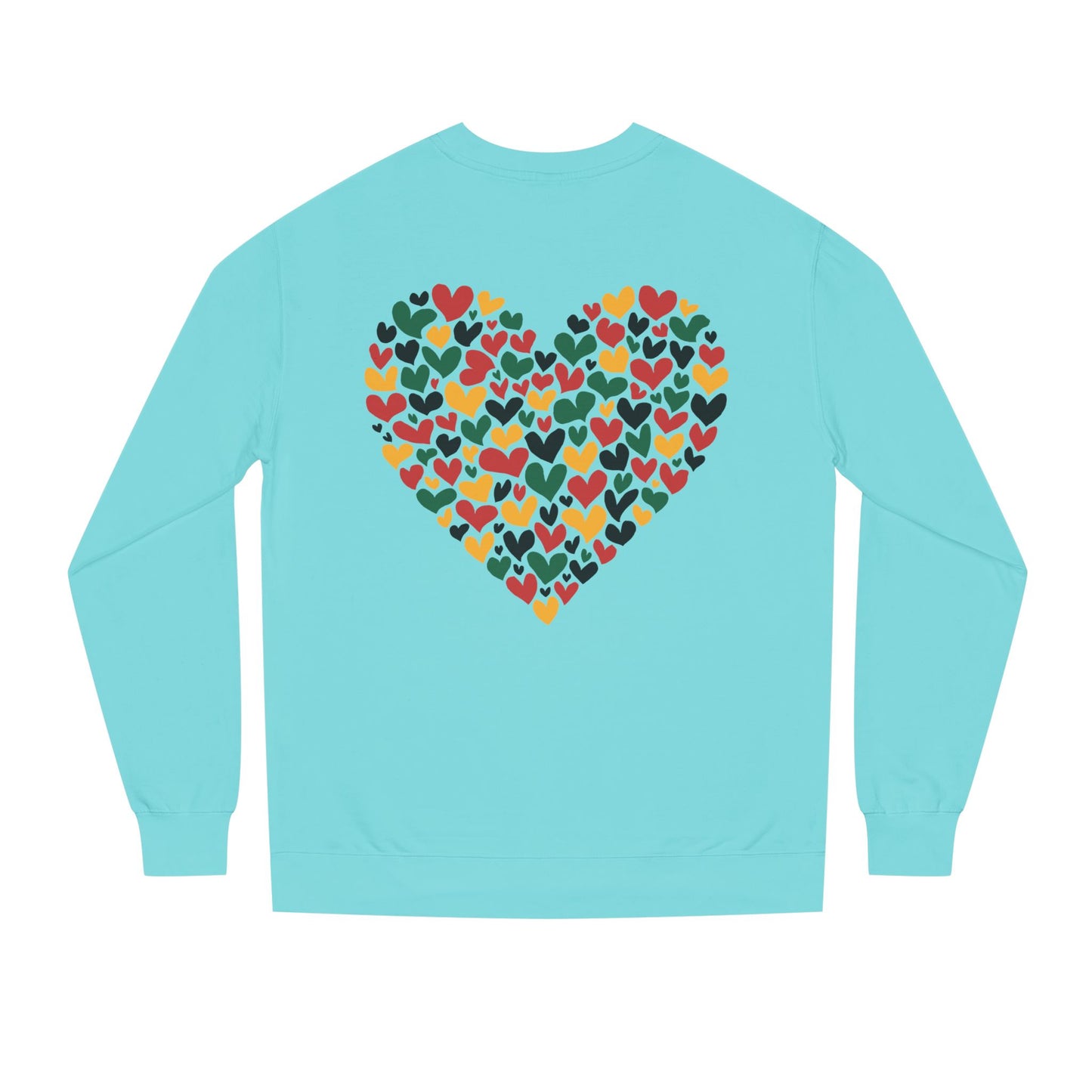 Colorful Heart Pattern Sweatshirt — Cozy Valentine/Everyday Love Crewneck