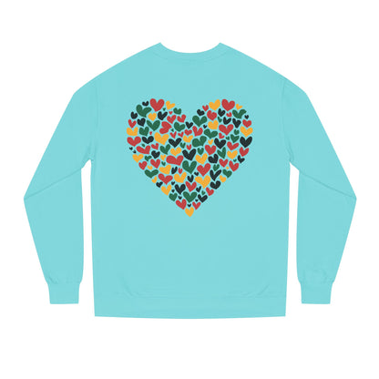 Colorful Heart Pattern Sweatshirt — Cozy Valentine/Everyday Love Crewneck