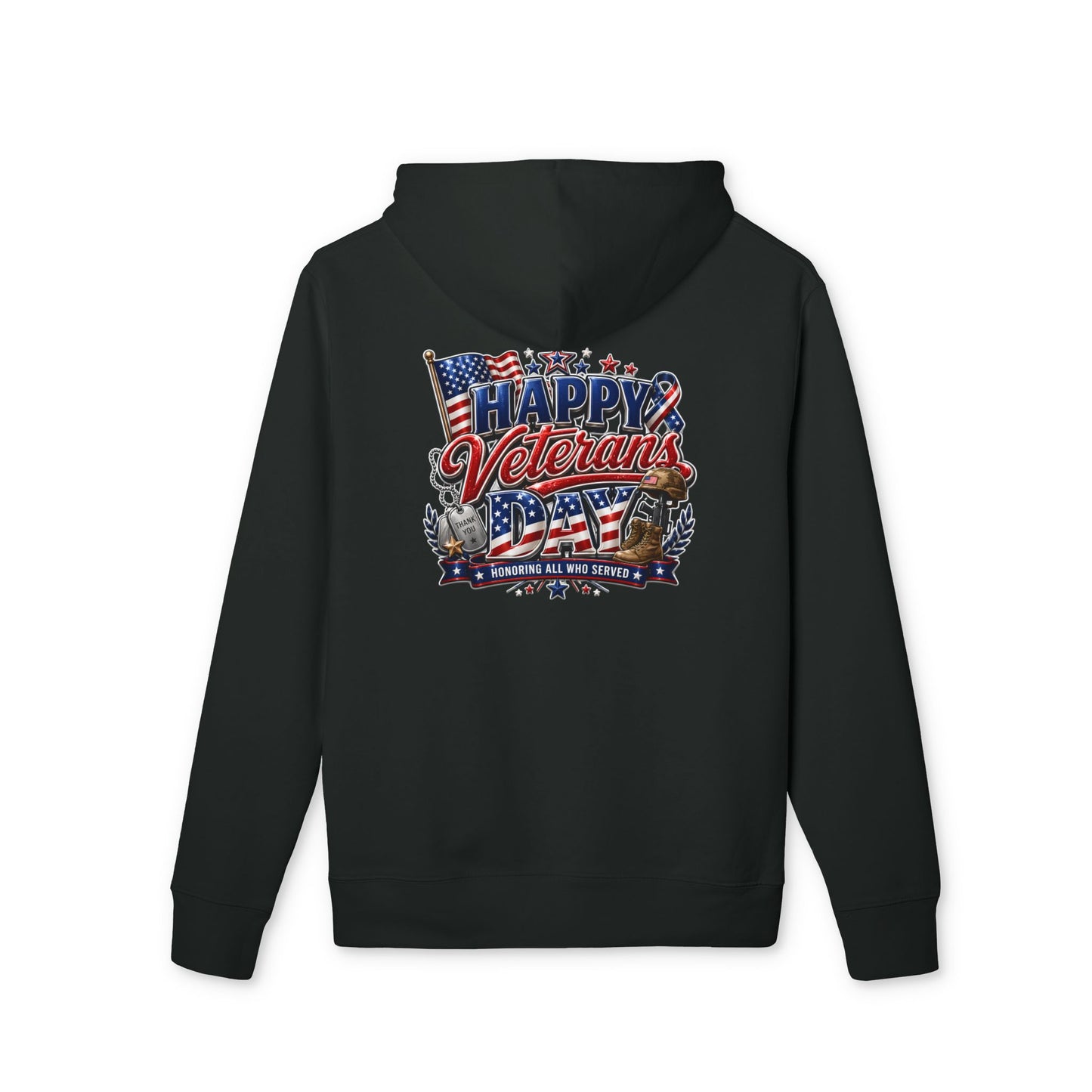 Veterans Day Hoodie - "Happy Veterans Day" Patriotic American Flag Design