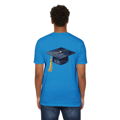 Graduation Cap T-Shirt — Navy Mortarboard with Gold Tassel