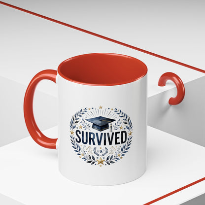Survived Graduation Coffee Mug — Floral Laurel Grad Cap Accent Mug (11/15oz)