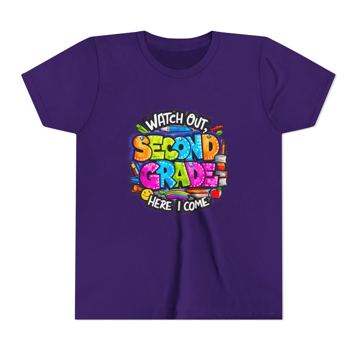 Second Grade Kids Tee - "Watch Out Second Grade Here I Come" Colorful Back-to-School Shirt