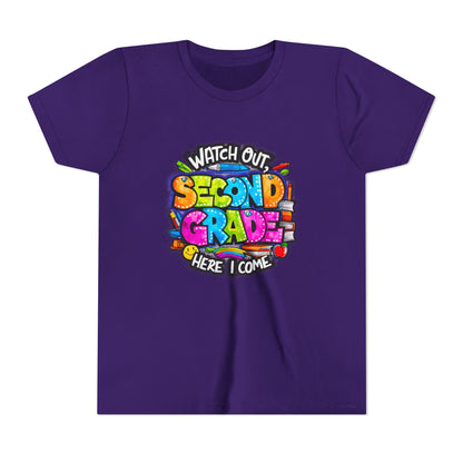 Second Grade Kids Tee - "Watch Out Second Grade Here I Come" Colorful Back-to-School Shirt