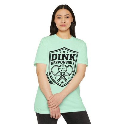 Dink Responsibly Pickleball T-Shirt — Vintage Shield Design