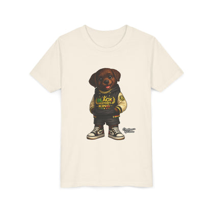 Youth Tee — 'Black History King' Puppy Graphic Shirt