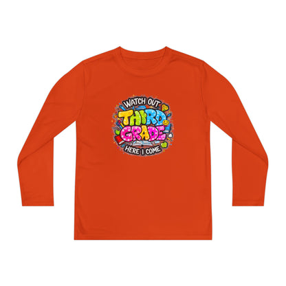 Youth Long Sleeve Tee — "Watch Out Third Grade Here I Come" Back-to-School Shirt