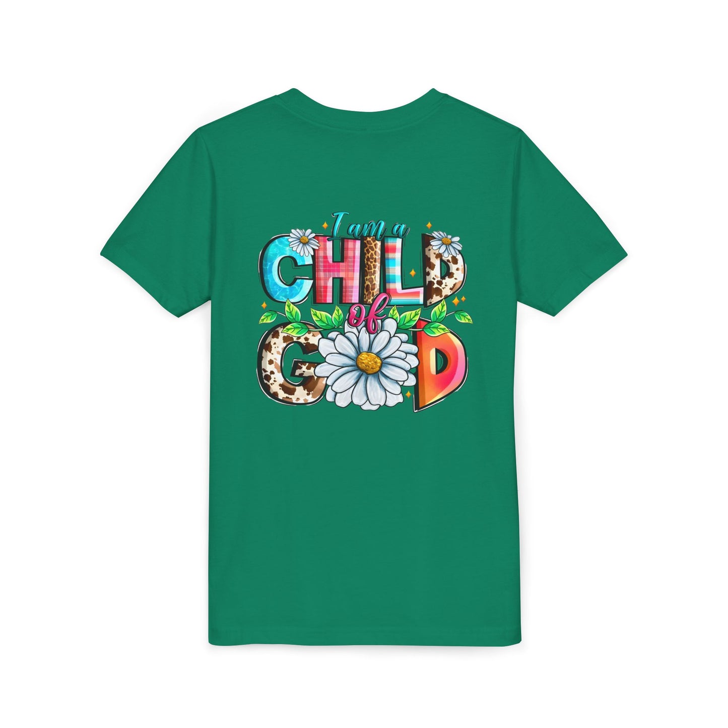 Youth Tee — "I Am a Child of God" Floral Christian Graphic