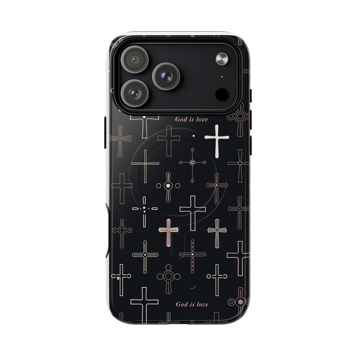 Magnetic Phone Case — Black Cross Pattern with "God is love"
