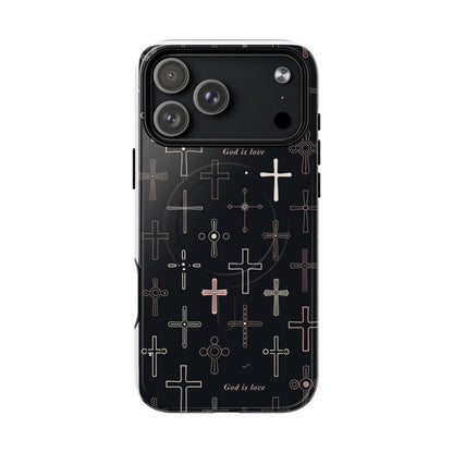 Magnetic Phone Case — Black Cross Pattern with "God is love"