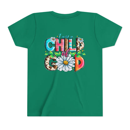 Youth Tee — "I Am a Child of God" Floral Christian Graphic