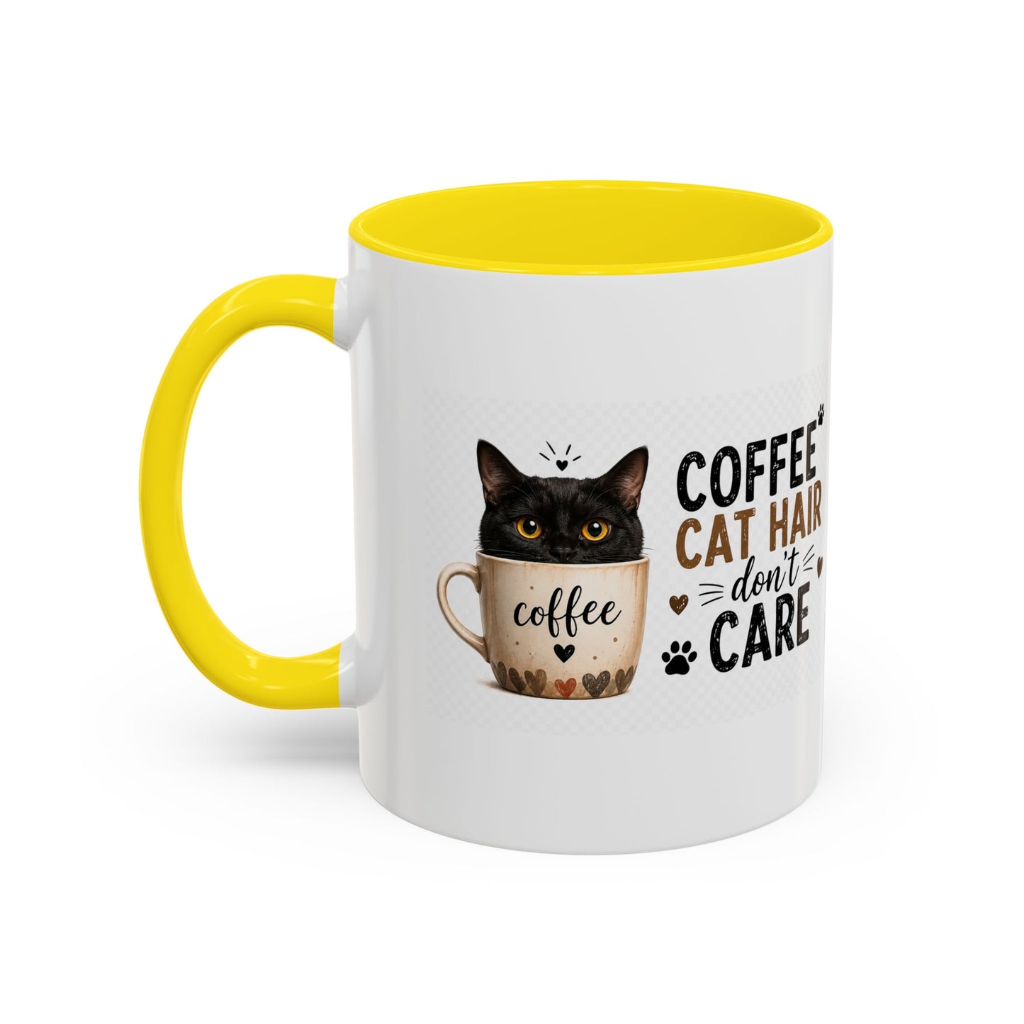 Coffee & Cat Hair Mug — "Coffee, Cat Hair, Don't Care" Accent Ceramic Coffee Mug (11/15oz)