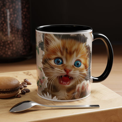 Cute Orange Kitten Accent Coffee Mug – Blue-Eyed Cat Catnip Design (11/15oz)