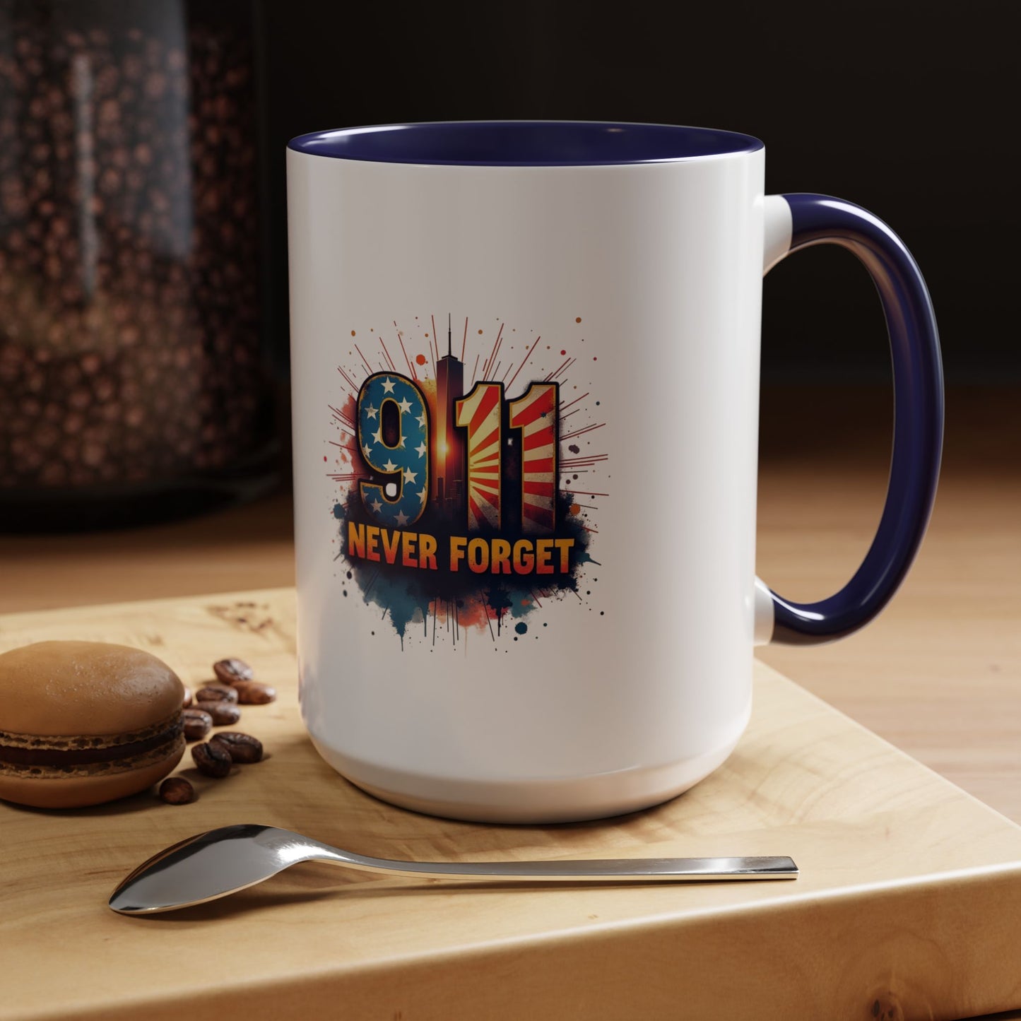 9/11 Never Forget Coffee Mug — Patriotic Memorial Accent Mug