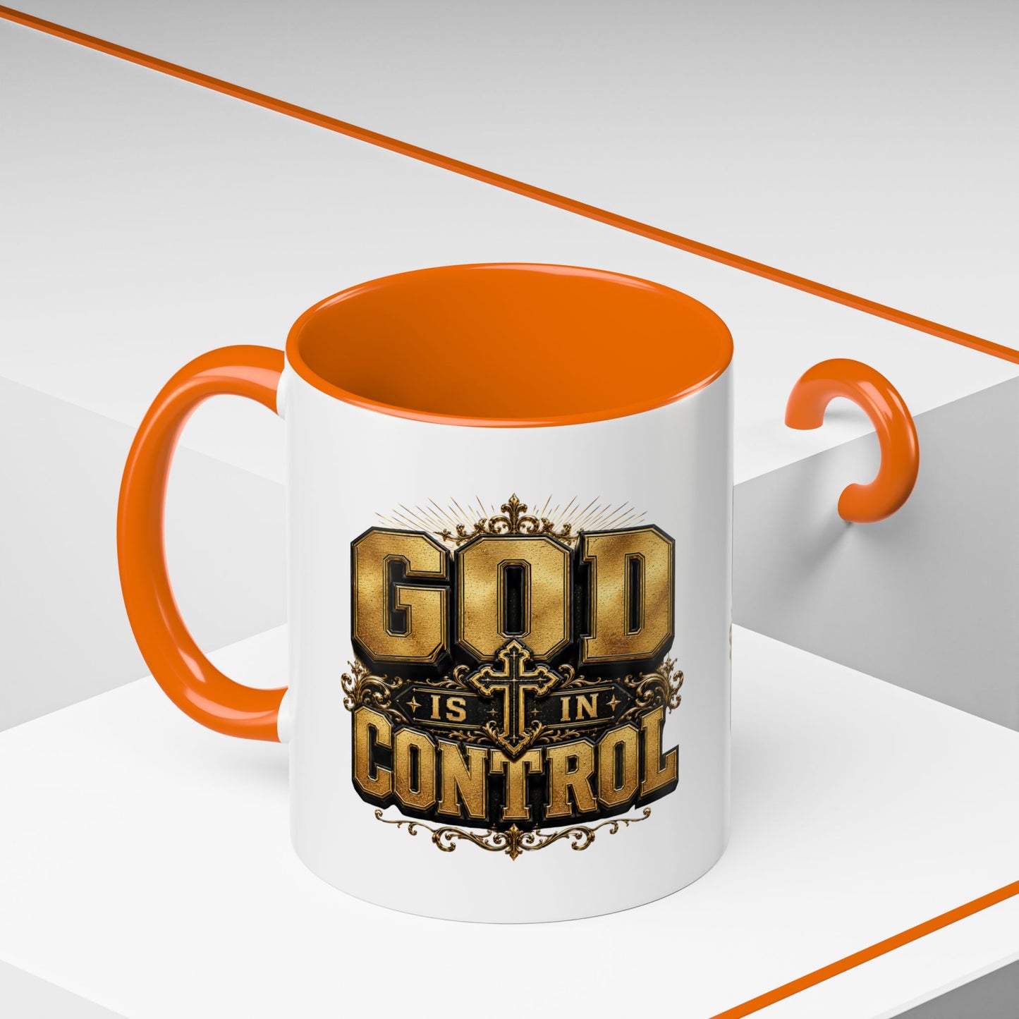 God Is In Control Accent Coffee Mug – Inspirational Christian Religious Coffee Cup