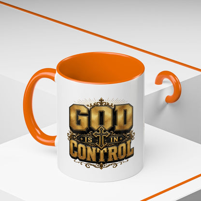 God Is In Control Accent Coffee Mug – Inspirational Christian Religious Coffee Cup