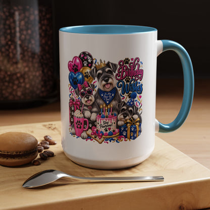 Birthday Wishes Dog Coffee Mug — Cute Paw Print Celebration Mug (11/15oz)