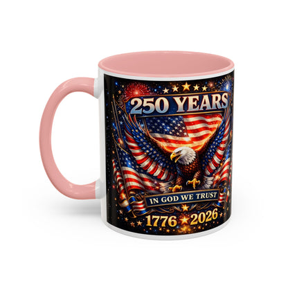 250 Years 1776–2026 Eagle American Flag Accent Coffee Mug — Patriotic Independence Day Gift (11/15oz)