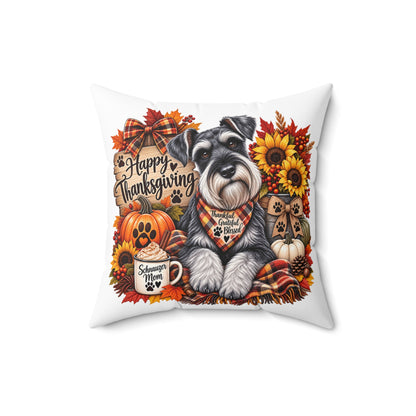 Happy Thanksgiving Schnauzer Pillow — Fall Decor Square Cushion