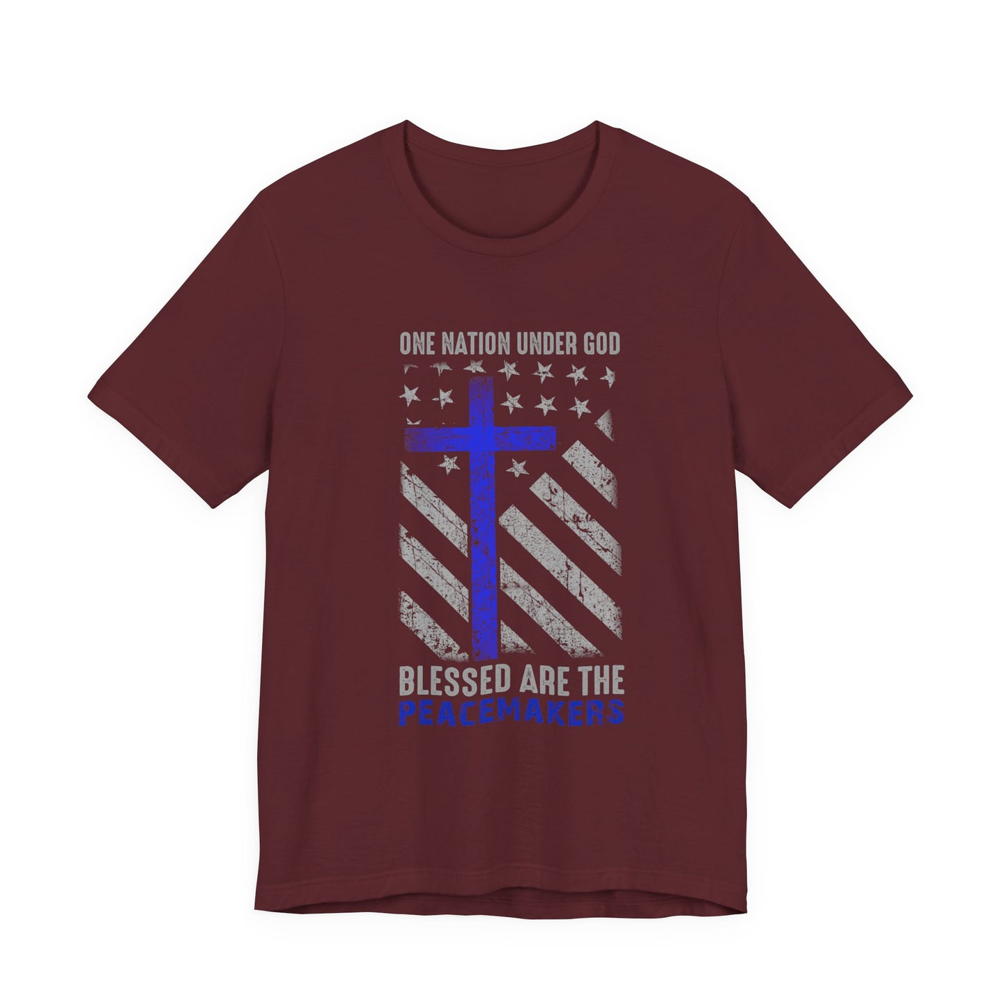 Blessed Are the Peacemakers T‑Shirt — Thin Blue Line Cross, "One Nation Under God" Patriotic Police Tee