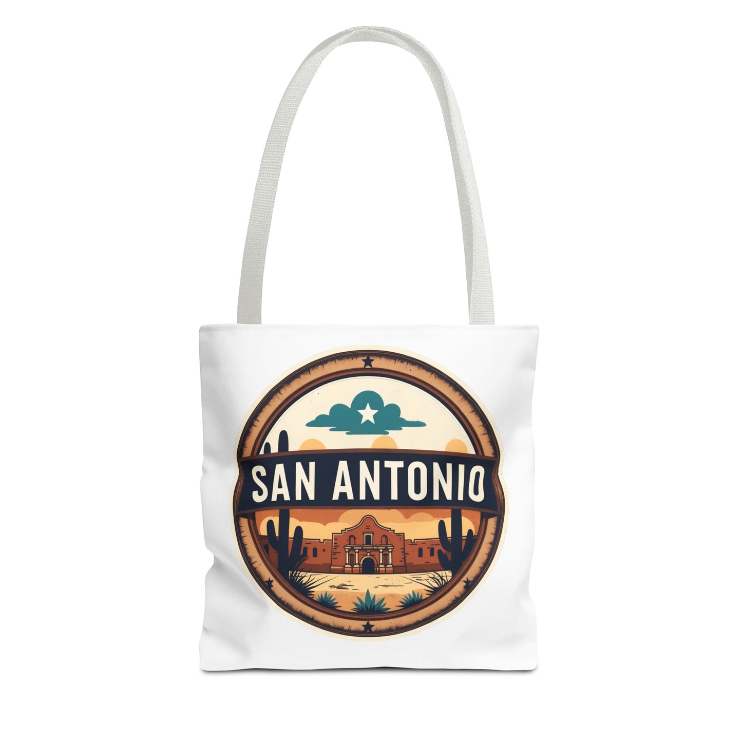 San Antonio Vintage Badge Tote Bag — Retro Texas Travel Market Tote